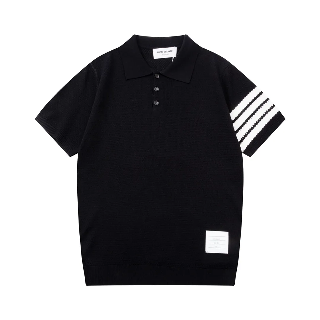Thom Browne ➡️ POLO ， Retro Same Style Polo Versatile : Black Size：M-3XL